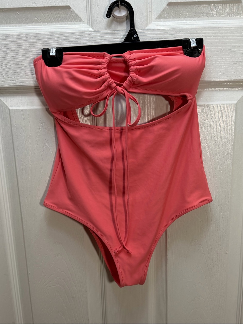 aerie Coral Bandeau One-Piece Swimsuit with Front Tie